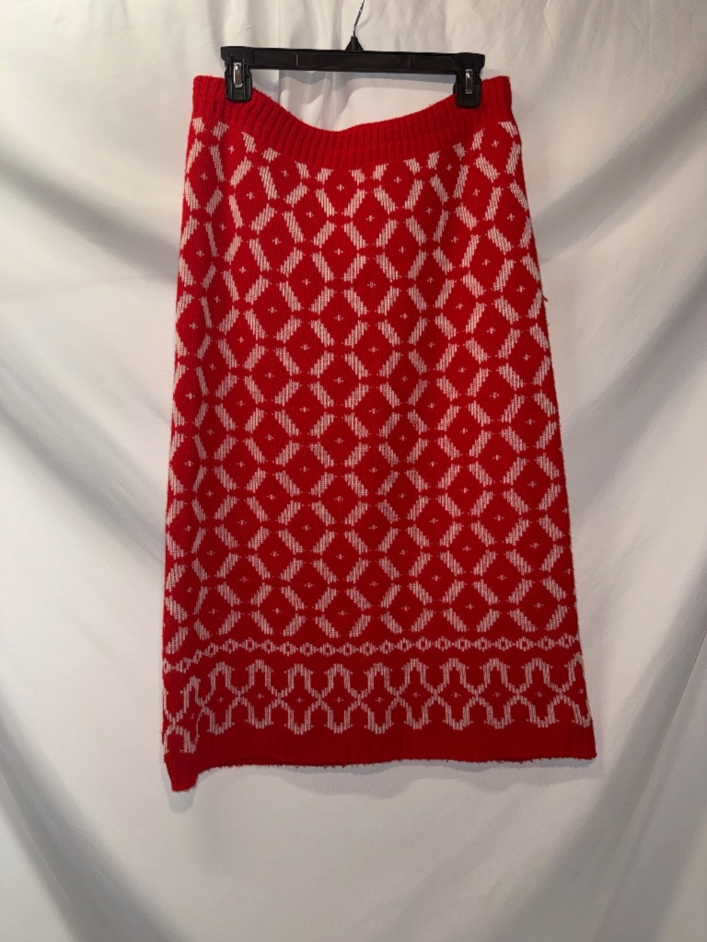 Vintage 70s 80s Red White Knit Midi Skirt USA Made Geometric